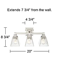 Mencino Mid Century Modern Wall Light Satin Nickel Silver Metal Hardwired 20" Wide 3-Light Fixture Clear Glass Cone Shade for Bathroom Vanity Mirror H