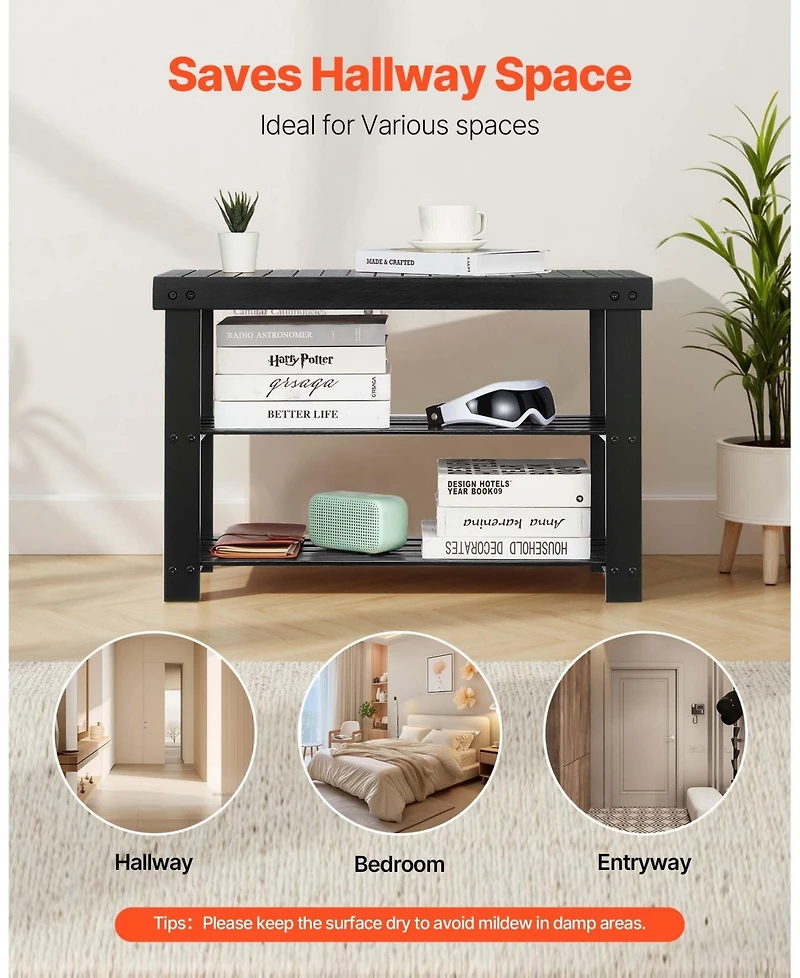 Gouun 3-Tier Bamboo Shoe Rack Bench,286 lbs Capacity