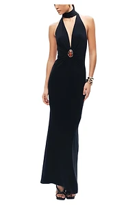 Nocturne Women's Halter-Neck Draped Maxi Dress