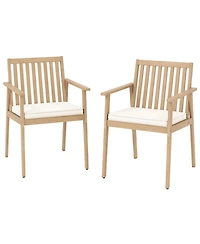 Gouun Set of 2 Acacia Wood Patio Dining Chairs with Removable Padded Cushions