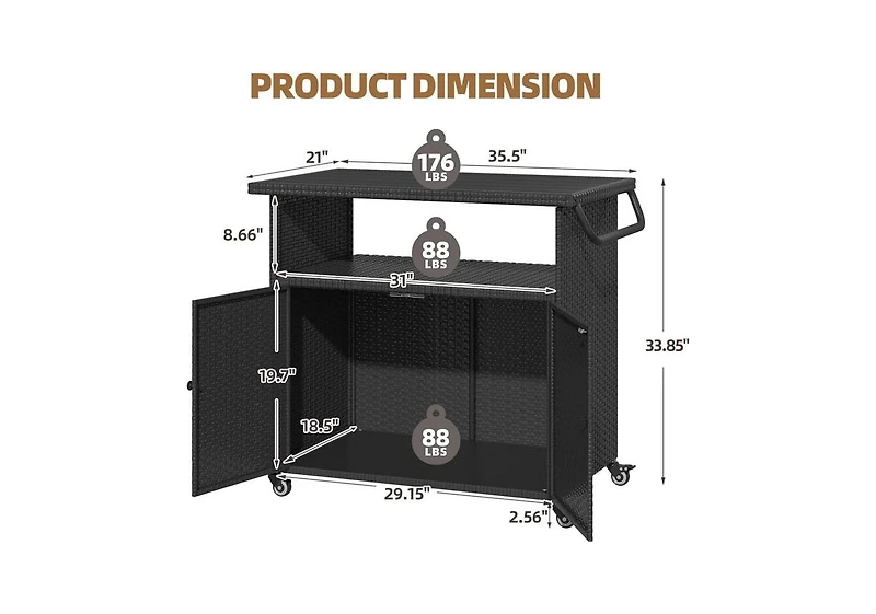 Aecojoy Outdoor Bar Cart with Wheels