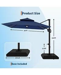 gaomon 10 ft Solar Lights Cantilever Patio Umbrella with Base Included, 360degree(s) Rotation Offset Umbrella, Easy Crank and Tilt Adjustment