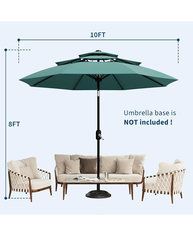 gaomon 10Ft 3-Tier Patio Umbrella, Outdoor Table Umbrella with Vents, Easy Crank and Push Button Tilt, Market 8 Sturdy Ribs for Pool