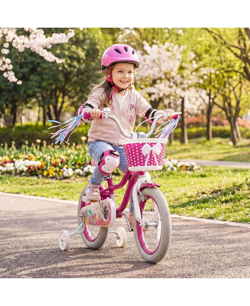 Slickblue Kids Bike with Basket and Streamers