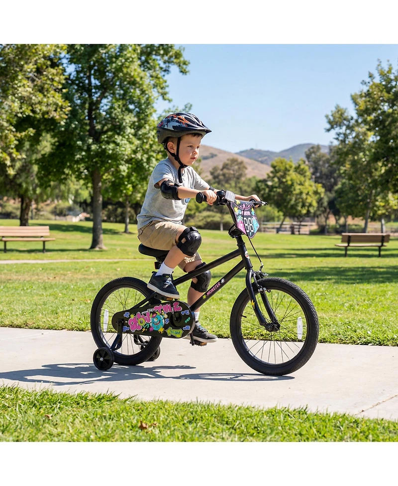Slickblue Toddler Bike with Training Wheels and Street Art Pattern for Kids