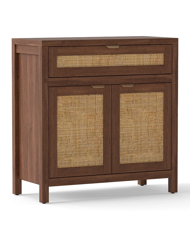 Gouun Sideboard Storage Cabinet with Rattan Doors and Drawer, 31 x 14.5 x 32 in