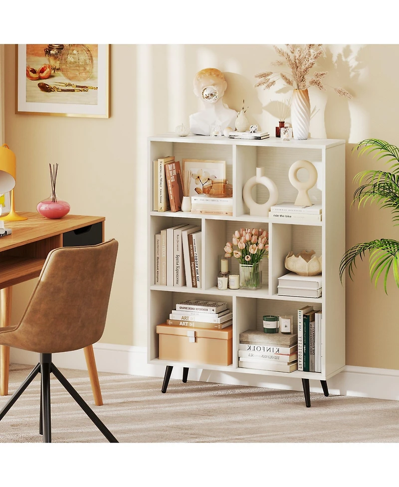 Gouun 7-Cube Bookcase with Tapered Metal Legs and Anti-Tipping Kits
