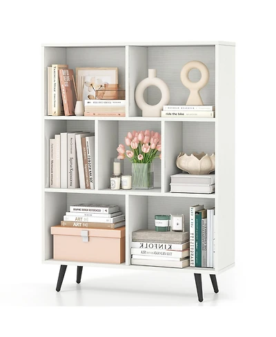 Gouun 7-Cube Bookcase with Tapered Metal Legs and Anti-Tipping Kits