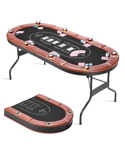 Mecale Foldable Poker Table for 8 Players with Cup Holders and Padded Rails