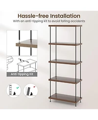 Gouun Tall 5-Tier Bookshelf with Metal Frame and Adjustable Foot Pads