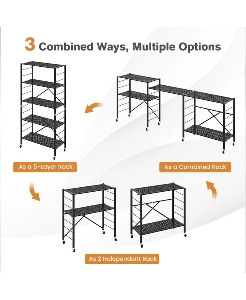 Gouun 5-Tier Foldable Metal Storage Shelving Unit on Wheels