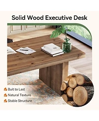 Tribesigns 63" Solid Wood Home Office Desk, Farmhouse Large Executive Computer Desk with Sturdy Wooden Legs, Study Writing Table Business Workstation