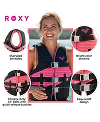 Roxy Uscg Approved Women s Life Vest, Light-Weight Epe Foam and Oversized Arm Holes, Three Belts with Quick-Release Buckles for Fishing and Boating