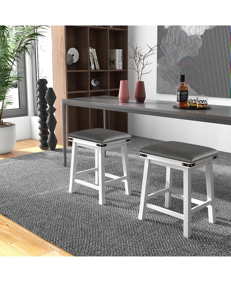 Gymax Pu Leather Bar Stools Set of 4 24'' Counter Height Dining Stools w/ Upholstered Seat