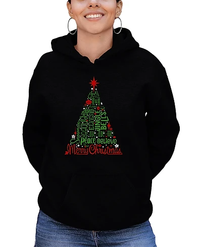 La Pop Art Women's Holiday Christmas Tree Word Hooded Sweatshirt