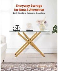 Gouun Tempered Glass Rectangle Coffee Table with Metal Cross-Leg Frame