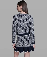 Bcbg Women's Printed Crewneck Sweater Jacket