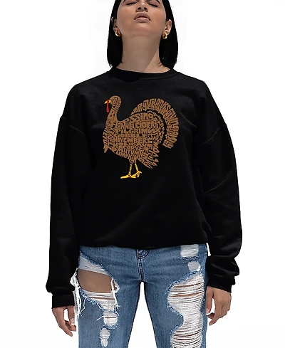 La Pop Art Women's Thankgiving Turkey Word Crewneck Sweatshirt