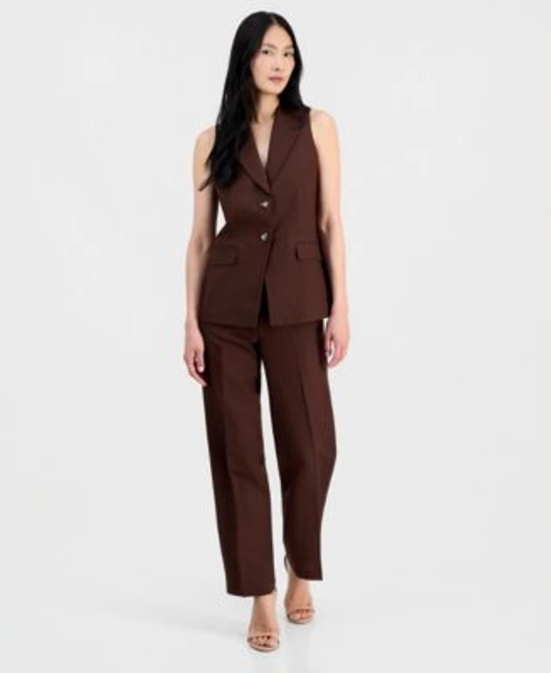 Anne Klein Womens Linen Blend Two Button Vest Pull On Pants
