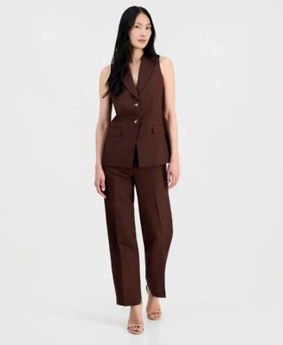 Anne Klein Womens Linen Blend Two Button Vest Pull On Pants
