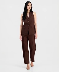 Anne Klein Womens Linen Blend Two Button Vest Pull On Pants