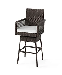 Gouun Wicker Swivel Bar Stools with Cross-Woven Armrests and Cushion