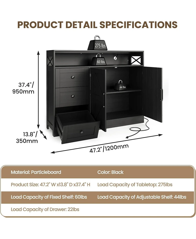 gaomon Buffet Cabinet with Storage, Modern Farmhouse Sideboard Storage Cabinet with Power Outlet