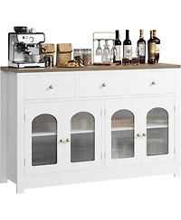 gaomon Farmhouse Large Buffet Sideboard Cabinet with Four Doors Three Drawers Adjustable Shelves and Fluted Acrylic Doors