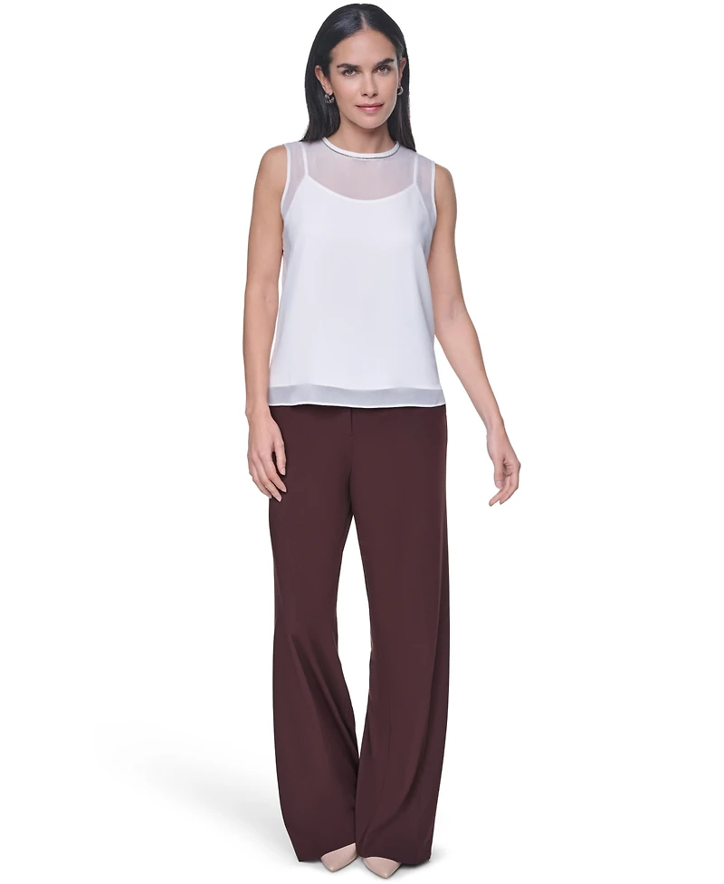 Calvin Klein Women's Crewneck Sleeveless Blouse With Slip