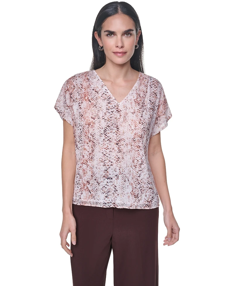 Calvin Klein Women's V-Neck Short-Sleeve Blouse