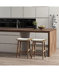 Gymax Set of 4 Saddle Bar Stools 25.5'' Counter Height Dining Stools w/ Seaweed Woven Seat