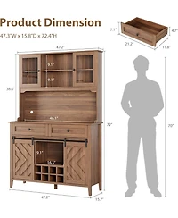 gaomon Sliding Barn Door High Bar Cabinet Farmhouse, Large Kitchen Buffet with Hutch Wine Storage