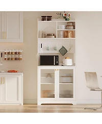 gaomon Pantry Cabinet 6 Tier Freestanding Tall Cupboard Storage Unit with Pegboard 2 Cabinets Open Shelves Glass Doors