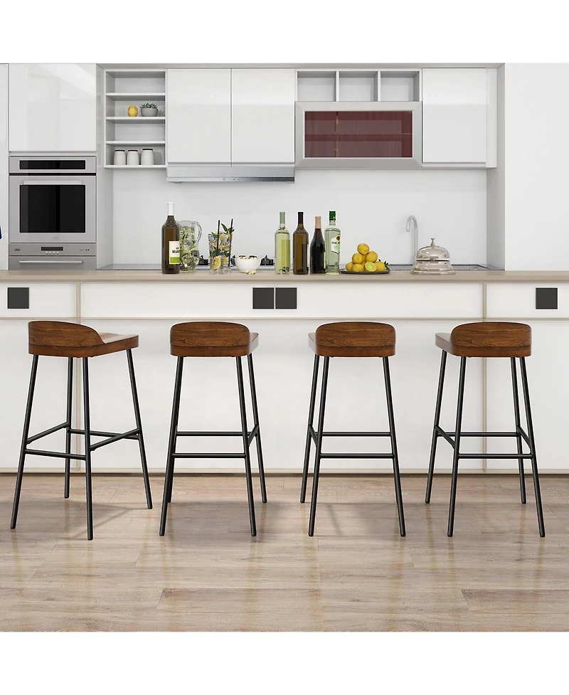 Gymax Set of Industrial 29'' Bar Stool Bar Height Saddle Seat Kitchen Stool Low Back