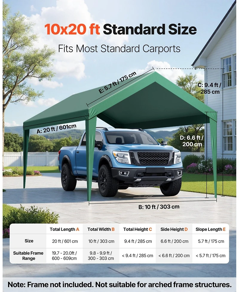 Gouun Carport Replacement Canopy Top 10x20 ft, Uv-Resistant Waterproof Car Shelter Tarp with Ball Bungees