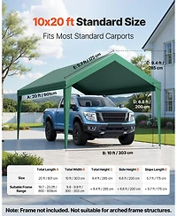 Gouun Carport Replacement Canopy Top 10x20 ft, Uv-Resistant Waterproof Car Shelter Tarp with Ball Bungees