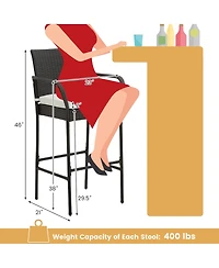 Gymax 4PCS Patio Pe Wicker Bar Chairs Counter Height Barstools With Armrests and Cushions