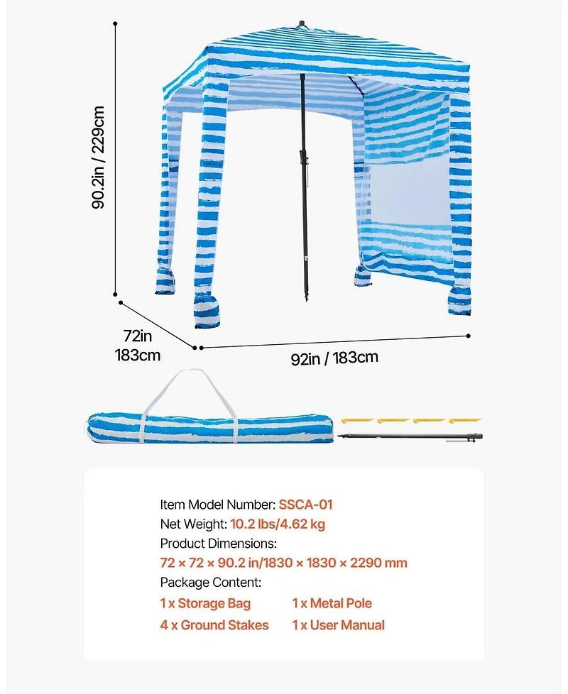 Mecale 6 x 6 Ft Beach Cabana with Side Wall and Upf 50+ Protection