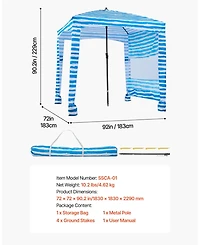 Mecale 6 x 6 Ft Beach Cabana with Side Wall and Upf 50+ Protection