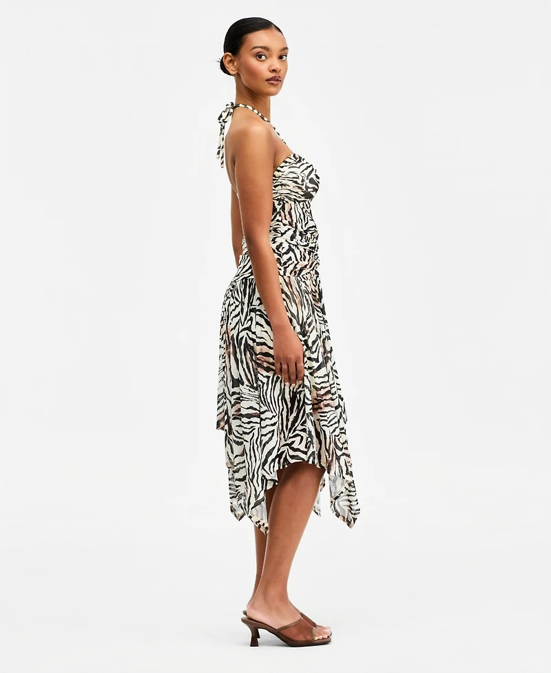 Bar Iii Women's Printed Asymmetric Mesh Midi Dress, Macy's Exclusive