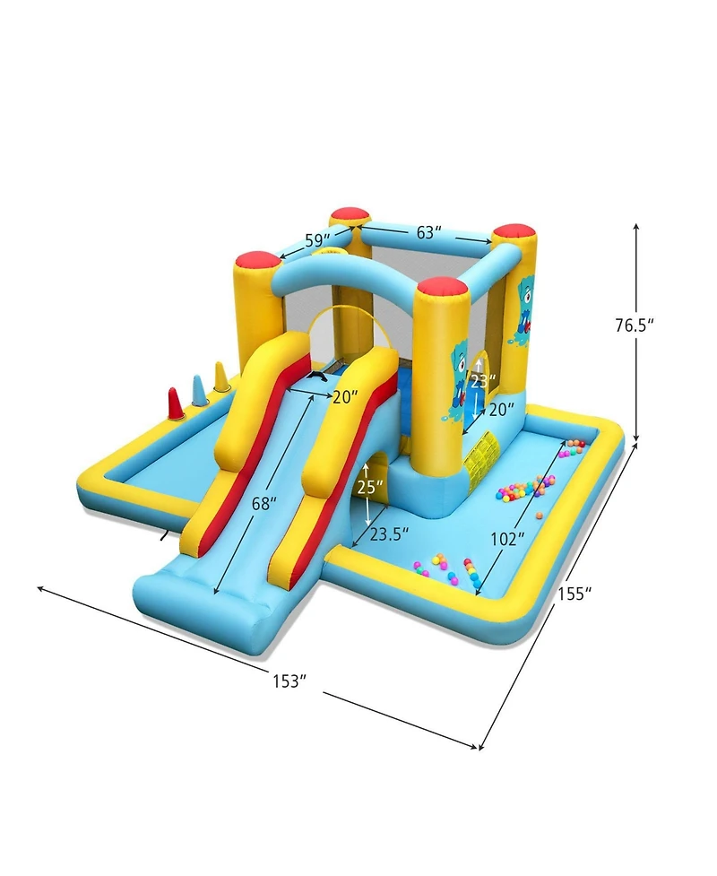 Hongge Inflatable Bounce House 7-in-1 Bouncy Castle with Slide and Tunnel-550W Blower