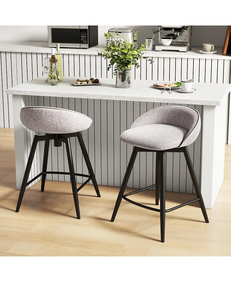 Sugift Set of 2 Upholstered Bar Stools with Footrest and Backrest