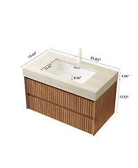 Sillysis Floating Bathroom Vanity with Roma Travertine Sintered Stone Top, Solid Wood Drawer, Plywood Cabinet
