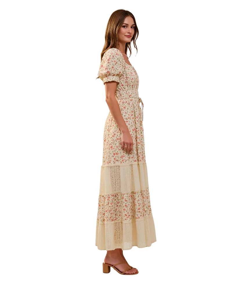 Modenaire Women's Floral Puff-Sleeve Smocked-Waist Maxi Dress