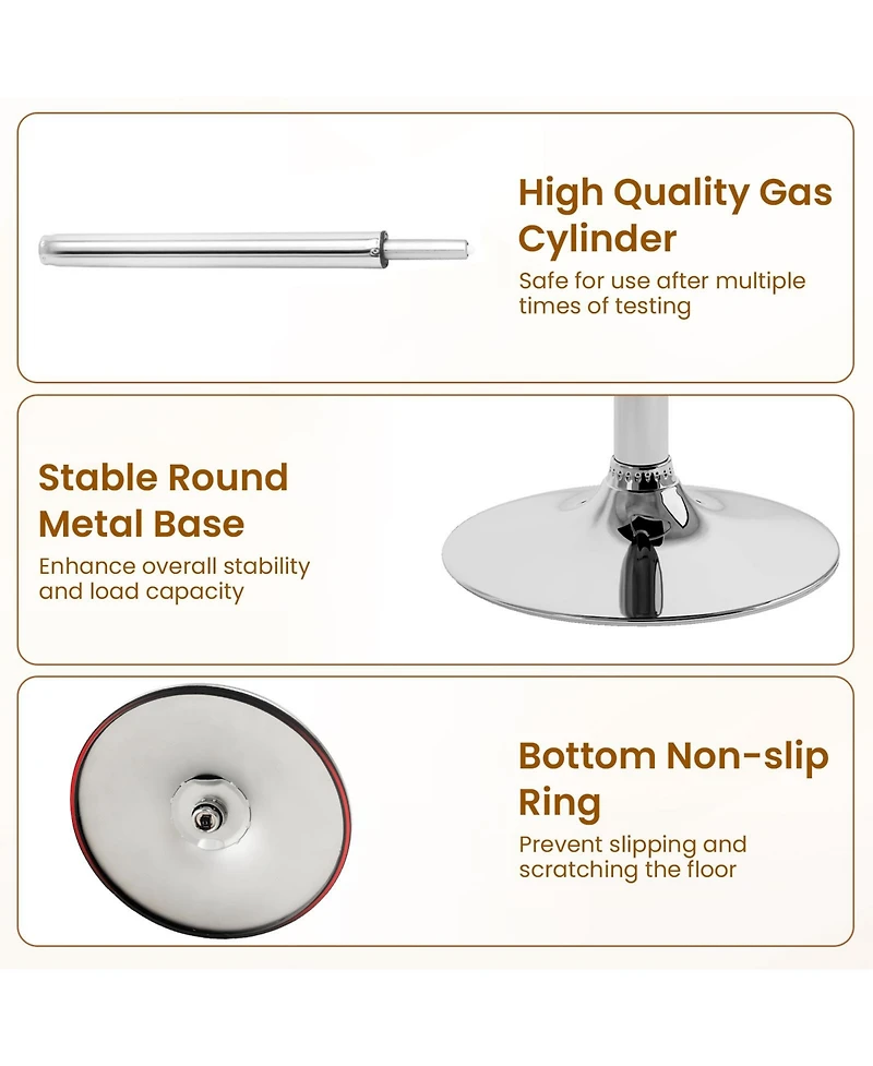 Sugift Pu Leather Upholstered Bar Stools Set of 2 with Back and Adjustable Height