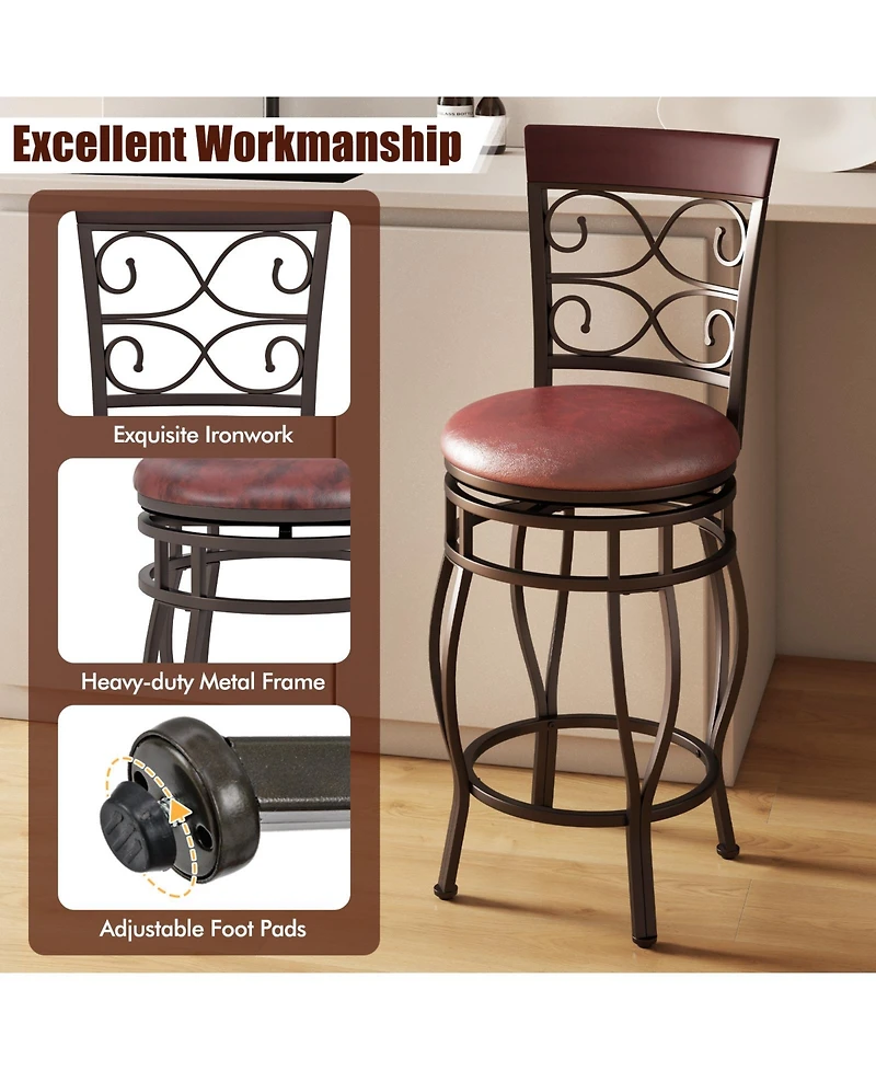 Sugift Set of 2 26 Inch Bar Stool with Backrest and Footrest