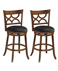 Gymax 31'' Bar Height Stools Set of w/Rubber Wood Frame Upholstered Seat and Footrest