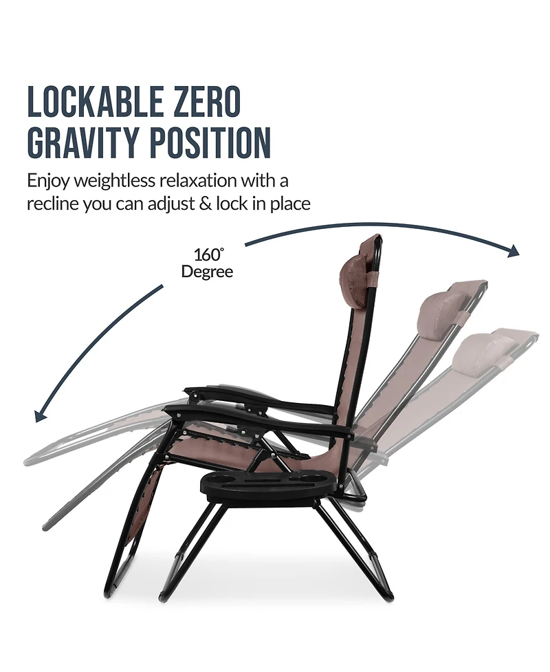 Best Choice Products Set of 2 Extra Wide Zero Gravity Lounge Chair Recliners w/ Cup Holder