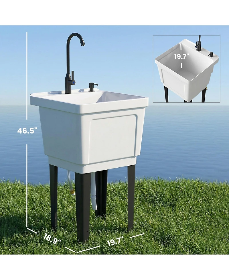 Outsunny Utility Sink Laundry Tub, Freesding Laundry Sink,