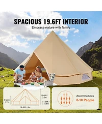 Gouun Canvas Bell Tent 19.68 ft 4-Season Yurt with Stove Jack for up to 10 People, Family Camping